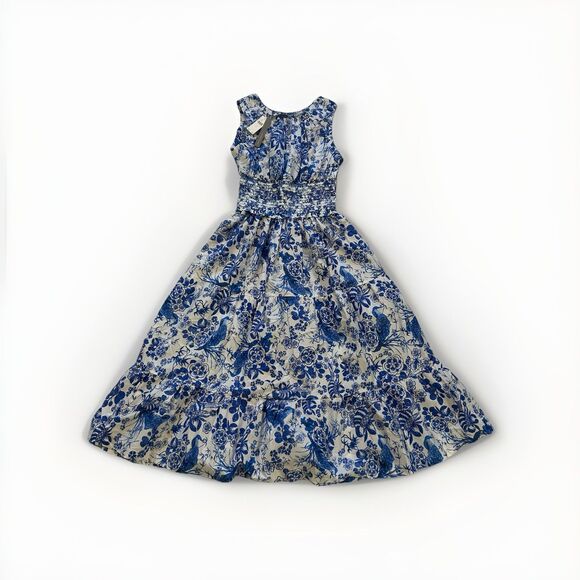 ANTHROPOLOGIE Sleeveless Poplin Floral Smocked Midi Dress Women's Size S - Picture 2 of 7